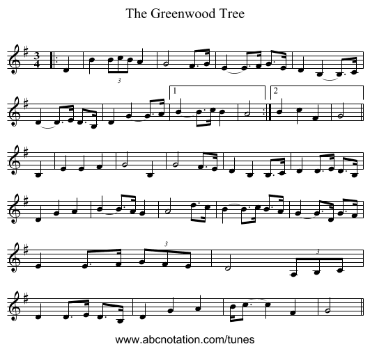 The Greenwood Tree - staff notation