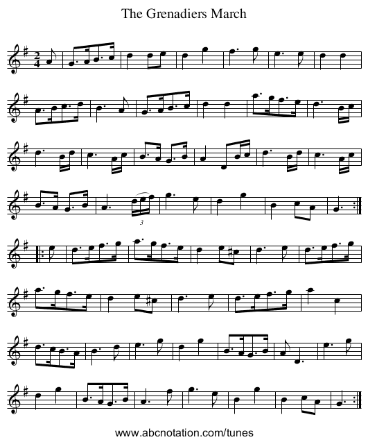 The Grenadiers March - staff notation