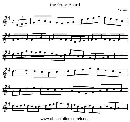the Grey Beard - staff notation