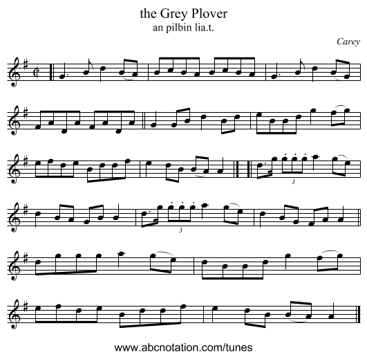 the Grey Plover - staff notation