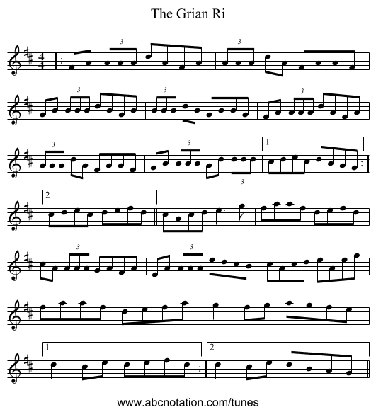 The Grian Ri - staff notation