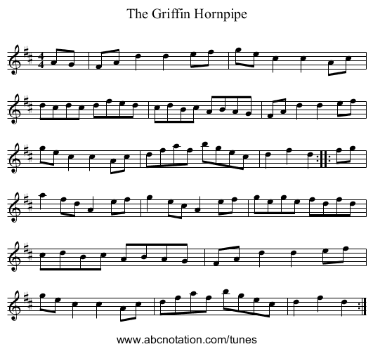 The Griffin Hornpipe - staff notation