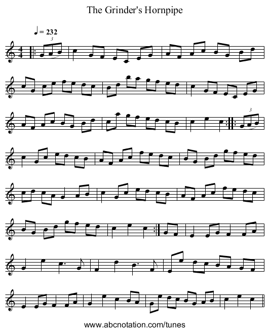 The Grinder's Hornpipe - staff notation