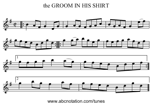 the GROOM IN HIS SHIRT - staff notation