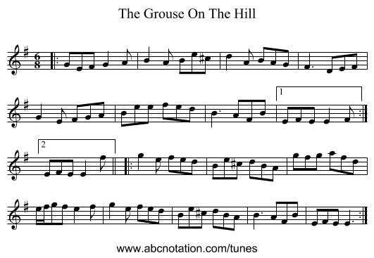 The Grouse On The Hill - staff notation