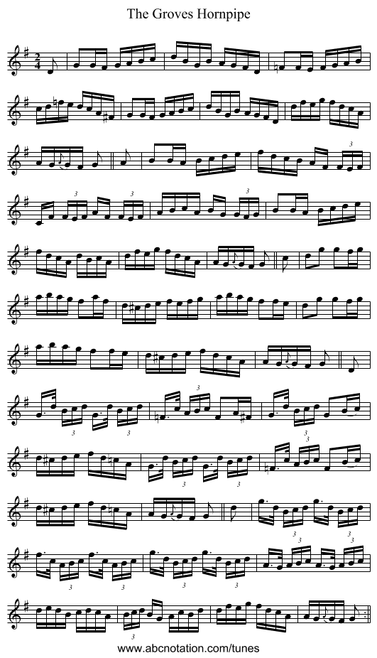 The Groves Hornpipe - staff notation