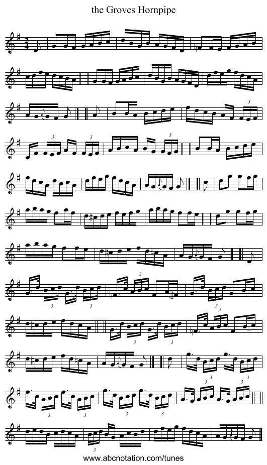 the Groves Hornpipe - staff notation
