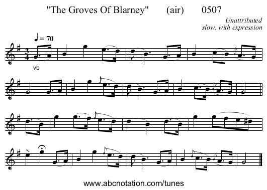 The Groves Of Blarney       (air)       0507 - staff notation