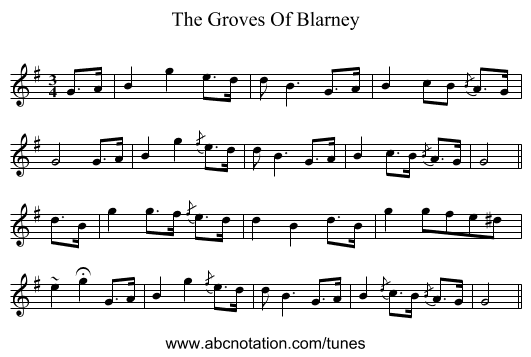 The Groves Of Blarney - staff notation