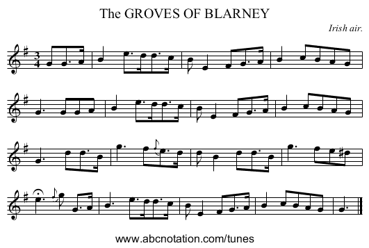 The GROVES OF BLARNEY - staff notation