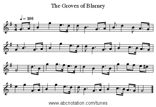 The Groves of Blarney - staff notation