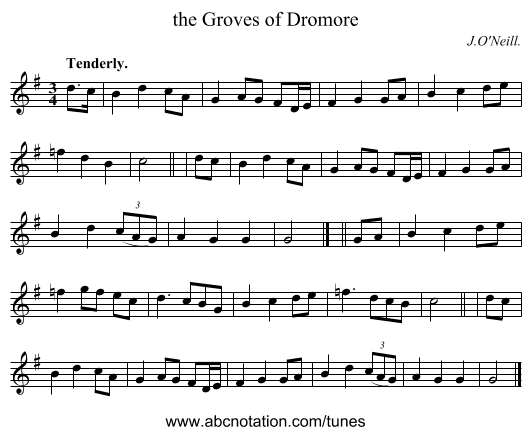 the Groves of Dromore - staff notation