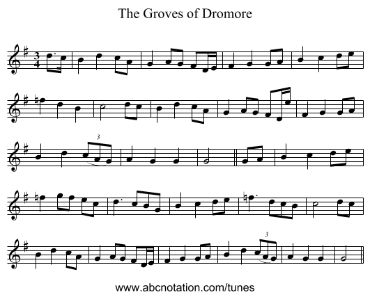 The Groves of Dromore - staff notation