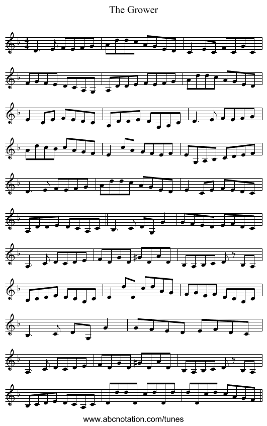 The Grower - staff notation