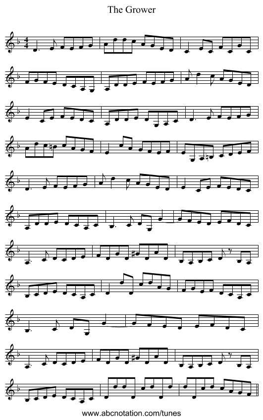 The Grower - staff notation