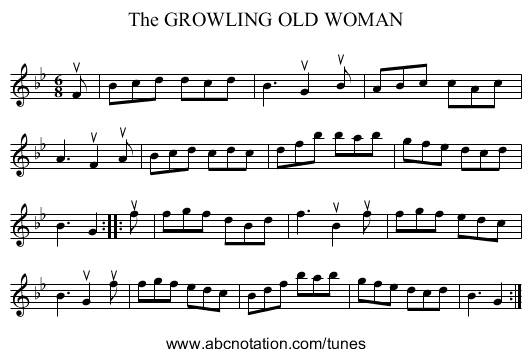 The GROWLING OLD WOMAN - staff notation