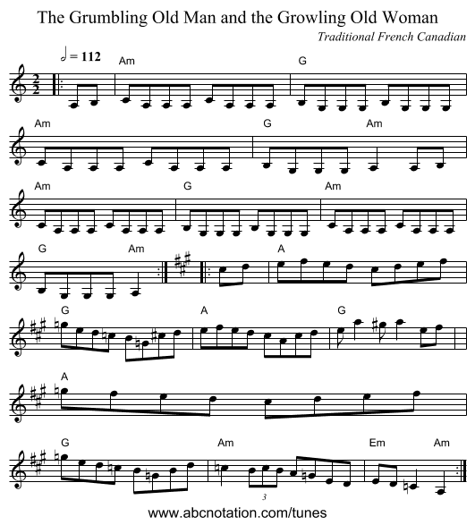 The Grumbling Old Man and the Growling Old Woman - staff notation