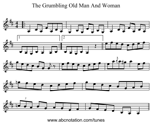 The Grumbling Old Man And Woman - staff notation