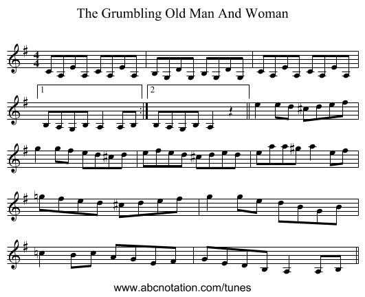 The Grumbling Old Man And Woman - staff notation