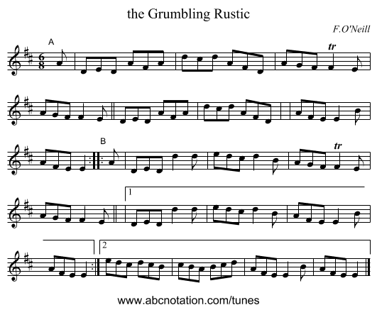 the Grumbling Rustic - staff notation