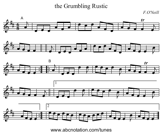 the Grumbling Rustic - staff notation