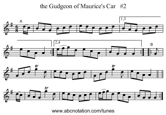 the Gudgeon of Maurice's Car #2 - staff notation