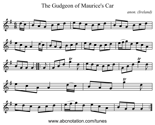 The Gudgeon of Maurice's Car - staff notation