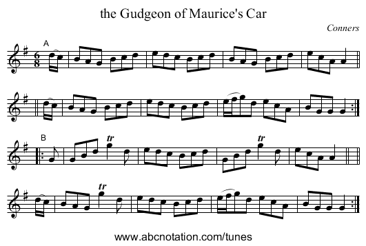 the Gudgeon of Maurice's Car - staff notation