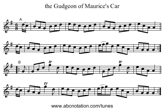 the Gudgeon of Maurice's Car - staff notation