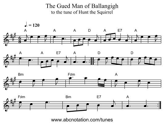 The Gued Man of Ballangigh - staff notation