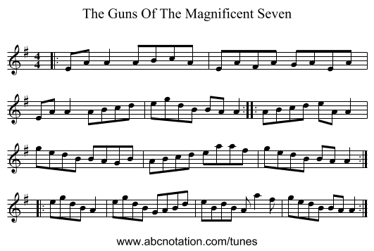 The Guns Of The Magnificent Seven - staff notation