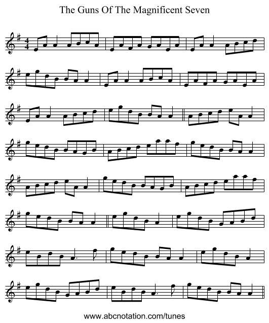 The Guns Of The Magnificent Seven - staff notation