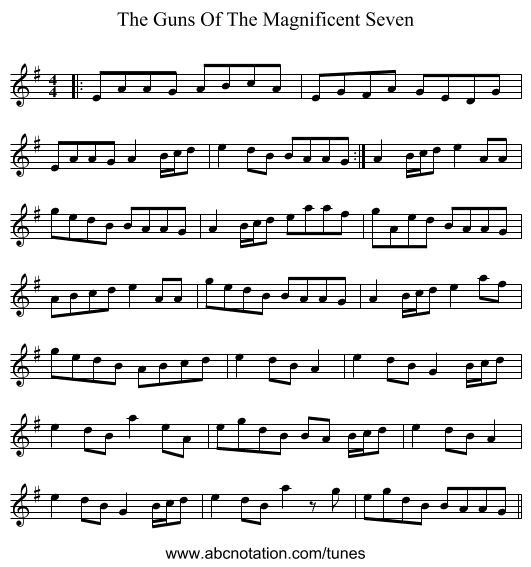 The Guns Of The Magnificent Seven - staff notation