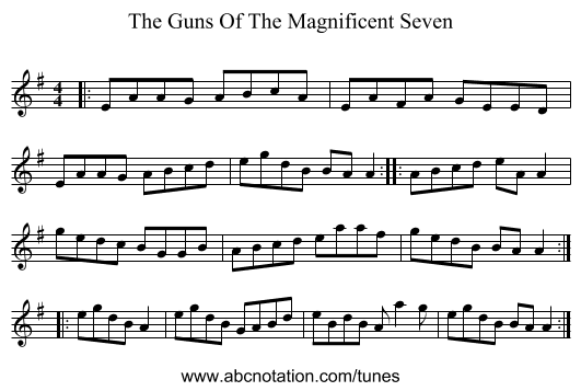 The Guns Of The Magnificent Seven - staff notation