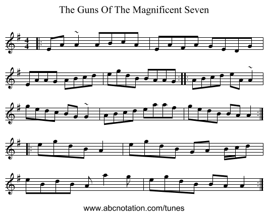 The Guns Of The Magnificent Seven - staff notation