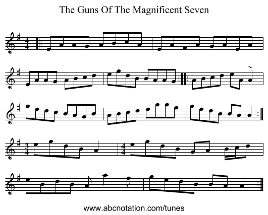 The Guns Of The Magnificent Seven - staff notation