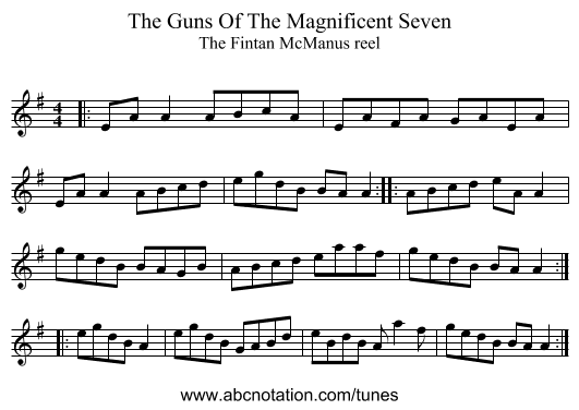 The Guns Of The Magnificent Seven - staff notation