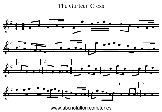 The Gurteen Cross - staff notation