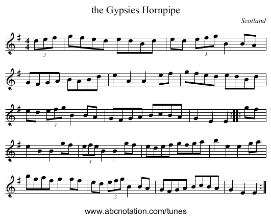 the Gypsies Hornpipe - staff notation