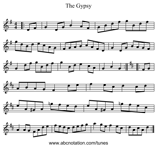 The Gypsy - staff notation