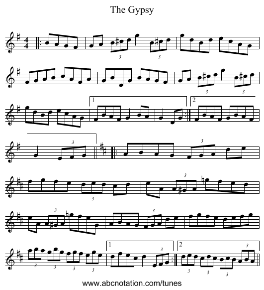 The Gypsy - staff notation