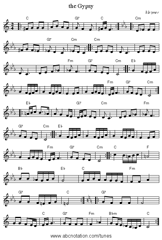 the Gypsy - staff notation