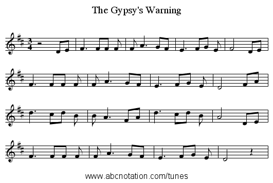 The Gypsy's Warning - staff notation