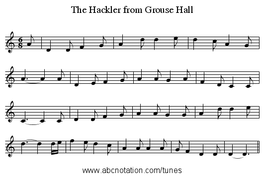 The Hackler from Grouse Hall - staff notation