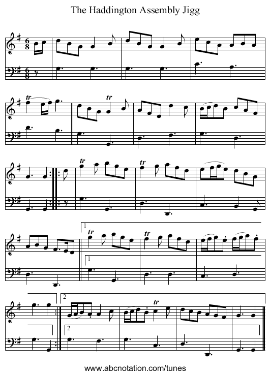 The Haddington Assembly Jigg - staff notation