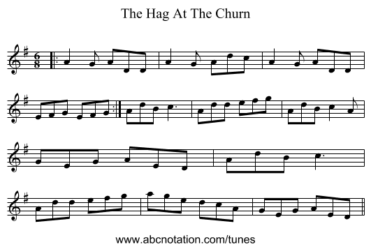 The Hag At The Churn - staff notation