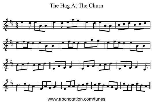 The Hag At The Churn - staff notation