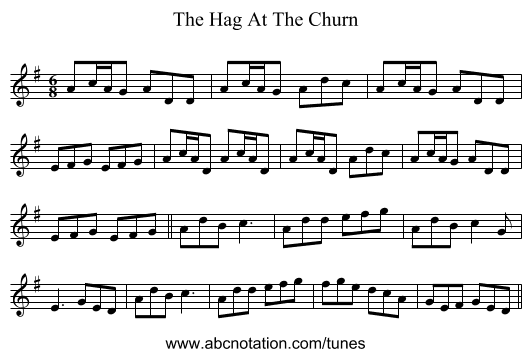 The Hag At The Churn - staff notation