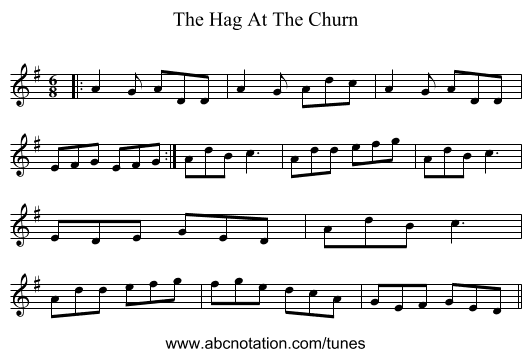 The Hag At The Churn - staff notation