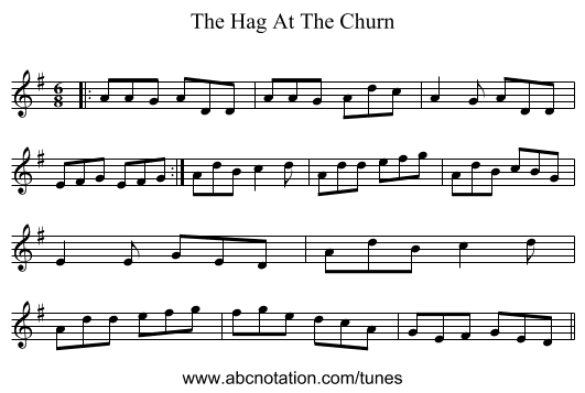 The Hag At The Churn - staff notation
